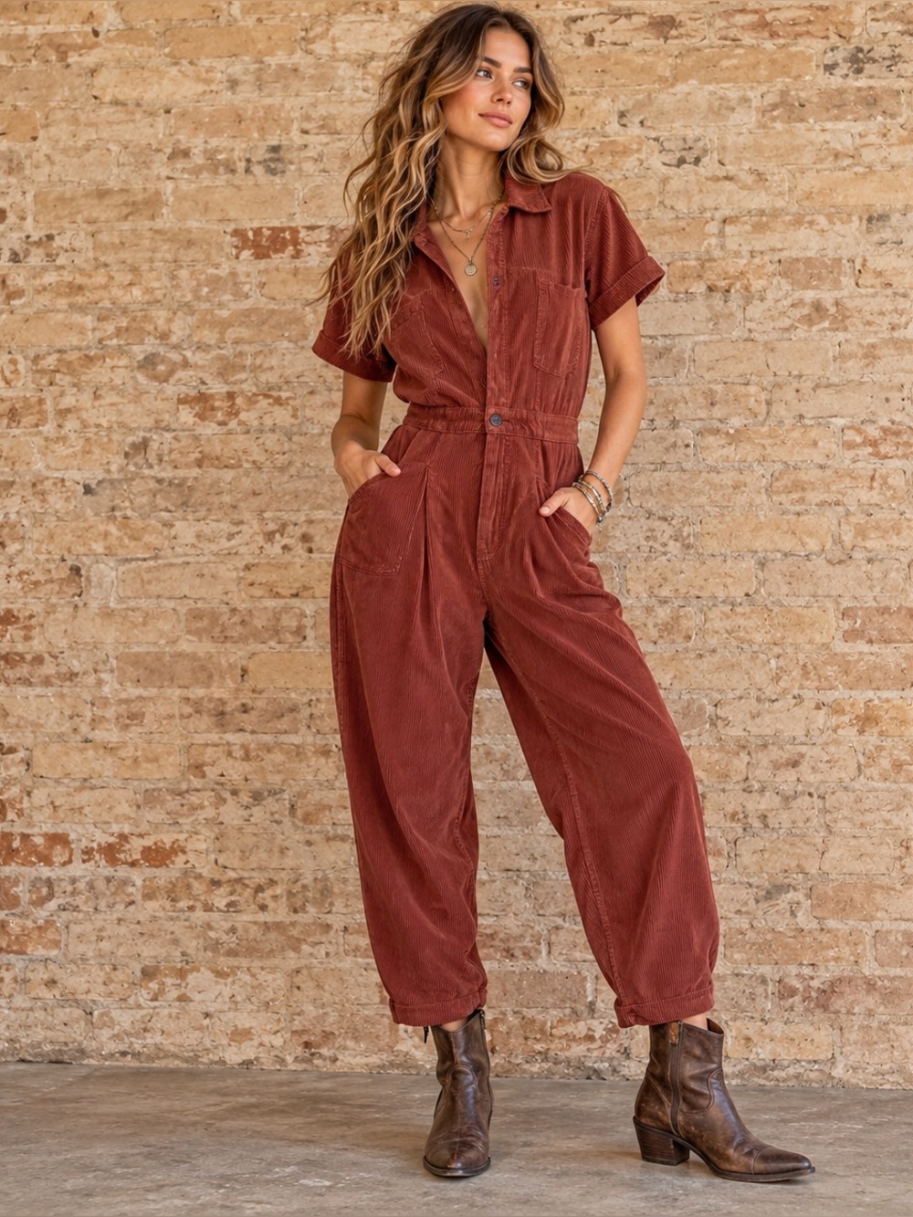 Free People We The Free Marla Corduroy Jumpsuit Rust M